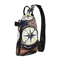 Sail Boat Nautical Compass Print Crossbody Backpack Cross Pack Lightweight Sling Bag Travel, Hiking