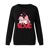 Women's Sweatshirts Valentines Day Gifts Heart Print Crew Neck Tee Casual Date Flannel Shirts for Women