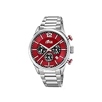 Lotus 18688/5 Men's Analogue Quartz Watch with Stainless Steel Strap, silver-red, Bracelet