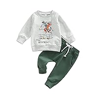 Western Baby Boy Girl Outfit Cow Print Crewneck Sweatshirt Tops Solid Jogger Pants Set 2Pcs Fall Winter Clothes Set