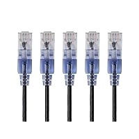 Monoprice SlimRun Cat6A Ethernet Patch Cable - Network Internet Cord - RJ45, Stranded, UTP, Pure Bare Copper Wire, 30AWG, 2 Feet, Black, 5-Pack