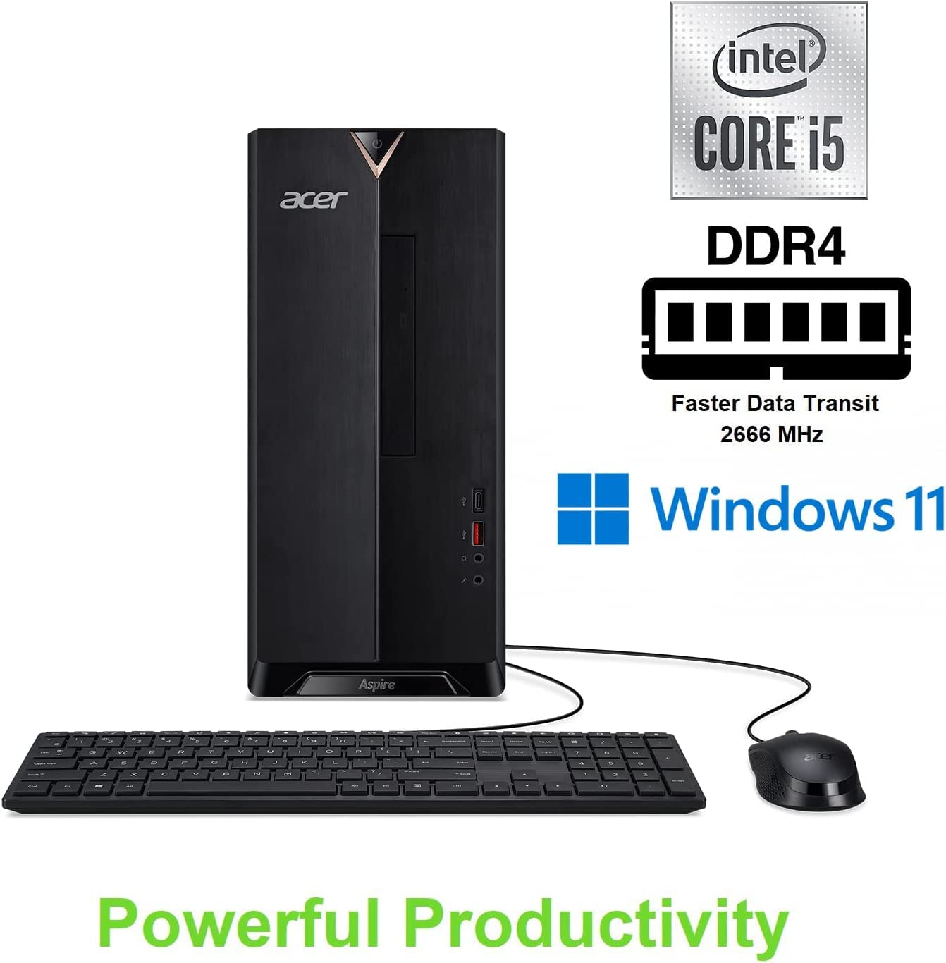 acer Aspire Mini Tower Desktop 2022 | 10th Intel i5-10400 6-Core CPU- UHD Graphics | 16GB DDR4 | 512GB NVMe SSD + 1TB HDD | DVD Writer | WiFi 6 RJ45 HDMI Windows 11 Pro | TLG 32GB USB Drive