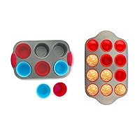 Boxiki Kitchen Combo: Non-Stick Steel 6 Cup Jumbo Muffin Pan with Silicone Handles & 12 Cup Silicone Muffin Pan with Steel Frame - Ultimate Baking Set for Muffins, Cupcakes, and More.