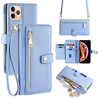 Wallet Case for Samsung Galaxy Xcover 6 Pro/Xcover Pro 2 Flip Phone Case with Crossbody Strap Magnetic Handbag Zipper Pocket PU Leather Shockproof with Kickstand Phone Shell Blue
