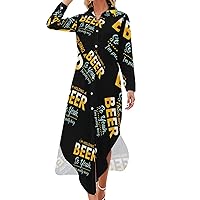 Holding Beer Pretty Busy Women Shirt Dress Button Down Maxi Dress Long Swing Dress Casual Party Dresses