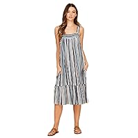 Women's Stripe Dress with Wide Strap and Bottom Ruffle