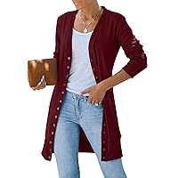 MEROKEETY Women's 2024 Fall Long Sleeve Snap Button Down Solid Color Knit Ribbed Neckline Cardigans