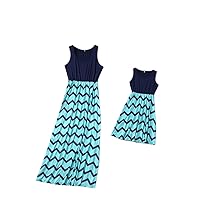 Mommy and Me Matching Dresses Outfit Casual Wavy Striped Printed Vintage Patchwork Maxi Dress