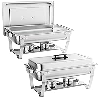 Chafing Dish Buffet Set, 2 Pack chafers and Buffet Warmers Sets, 8QT Stainless Steel Food Warmer with Full Size Pans, Foldable Frame, Fuel Holder for Catering Party Event Buffet Servers