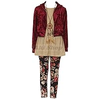 4 Pieces Combo Legging Pants Top Jacket Necklace Set for Girl