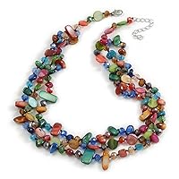Avalaya Three Strand Multicoloured Shell Nugget and Crystal Bead Necklace with Silver Tone Closure/52cm L/ 5cm Ext