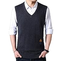 Men Sleeveless Vest Knitted Cashmere Wool Mens Sweaters Autumn Winter Pullover Dark Grey 4XL