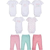 Cute Kid’s Outfits w/ Bodysuit Rompers & Pants (8 Pcs) Baby Girl Clothing Sets (Girl