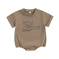 Gueuusu Western Baby Boy Girl Outfit Cow Print Bubble Romper Short Sleeve Shirt Bodysuit Newborn Summer Cow Clothes