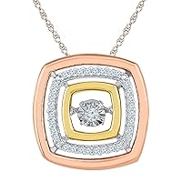 The Diamond Deal 10kt Tri-Tone Gold Womens Round Diamond Square Moving Twinkle Pendant 1/8 Cttw
