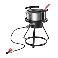 Gas One Propane Deep Fryer with 10Qt Deep Fryer Pot – High Grade Strainer Basket Aluminum Pot for Fish Fry Chicken Wings, Seafood Pot – Propane Burners for Outdoor Cooking Include Thermometer