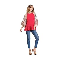 Umgee Women's Floral Paisley Mixed Print Bell Sleeve Ruffle Waffle Knit Top
