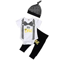 iiniim Infant Baby Boys 3Pcs Outfit Long Sleeve Crown Polka Dots Print Pattern Jumpsuit Romper Pants and Hat Set