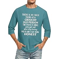 3/4 Sleeve Shirts for Men Crew Neck Letter/Independence Day Printed Tshirts Stretch Comfy Loose Fit Summer Casual Tees
