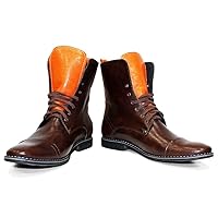 PeppeShoes Modello Groko - Handmade Italian Mens Color Brown High Boots - Cowhide Smooth Leather - Lace-Up