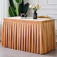 Pleated Table Cover for Party Birthdays Show Meeting Exhibition Rectangular Table,Plush Solid Color Simple Table Skirt,Rectangular Velvet Tablecloth Champagne 160x40x75cm(63x16x30inch)