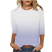 Sunflower Patterned T-Shirt Womens Tops 3/4 Length Sleeves 2023 Fall/Winter Crewneck Long Sleeve Shirt Cute Tee