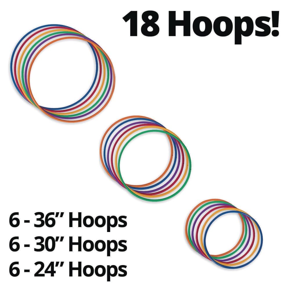 S&S Worldwide No-Knott Hoops Easy Pack. Heavy Duty, Institutional Quality Hoops for Hula, Exercise, Games, PE and More. Assorted Colored Hoops, 6 Each in 24