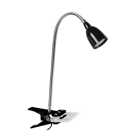 Newhouse Lighting NHCLP-LED-BLK Black Metal Flexible Clamp-Style LED Goose Neck Desk Lamp in 3000K Warm White Color Temperature with Power Adapter and 6 ft. Power Cord