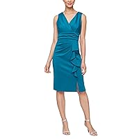 S.L. Fashions Women's Short Sleeveless Sheath Cocktail Dress with Cross Waist and Cascade Front