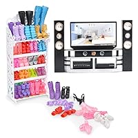 E-TING 1/6 Miniature Dollhouse Furniture Accessories Playset and 1 Doll Shoes Rack Shoes Shelf Cupboard Accessory with 20 Pairs High Heel Shoes Boots for 11.5 inch Girl Doll Playset Accessories