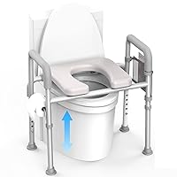 AGRISH Raised Toilet Seat with Handles - Cozy Padded Elevated Medical Commode w/Storage Pouch & Paper Holder - 300lb Adjustable Safety Assist Shower Chair for Elderly, Handicap, Pregnant