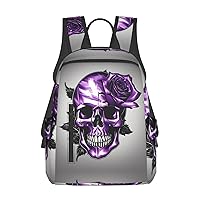 Purple Rose and Skull print Lightweight Laptop Backpack Travel Daypack Bookbag for Women Men for Travel Work