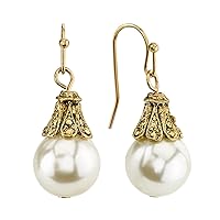 1928 Jewelry Women's Gold Tone Petite Faux Pearl Drop Earrings