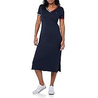 Tommy Hilfiger Women's V-Neck Stripe Trim Midi T-Shirt Dress