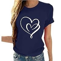 Womens Valentine's Day T Shirt Cute Love Heart Graphic Tee Summer Casual Short Sleeve Crewneck for Her