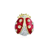 Delicate Lucky Red Black Enamel Crystal Accent Garden Insect Twin Ladybug Lapel Push Pin For Women Teen Gold Plated