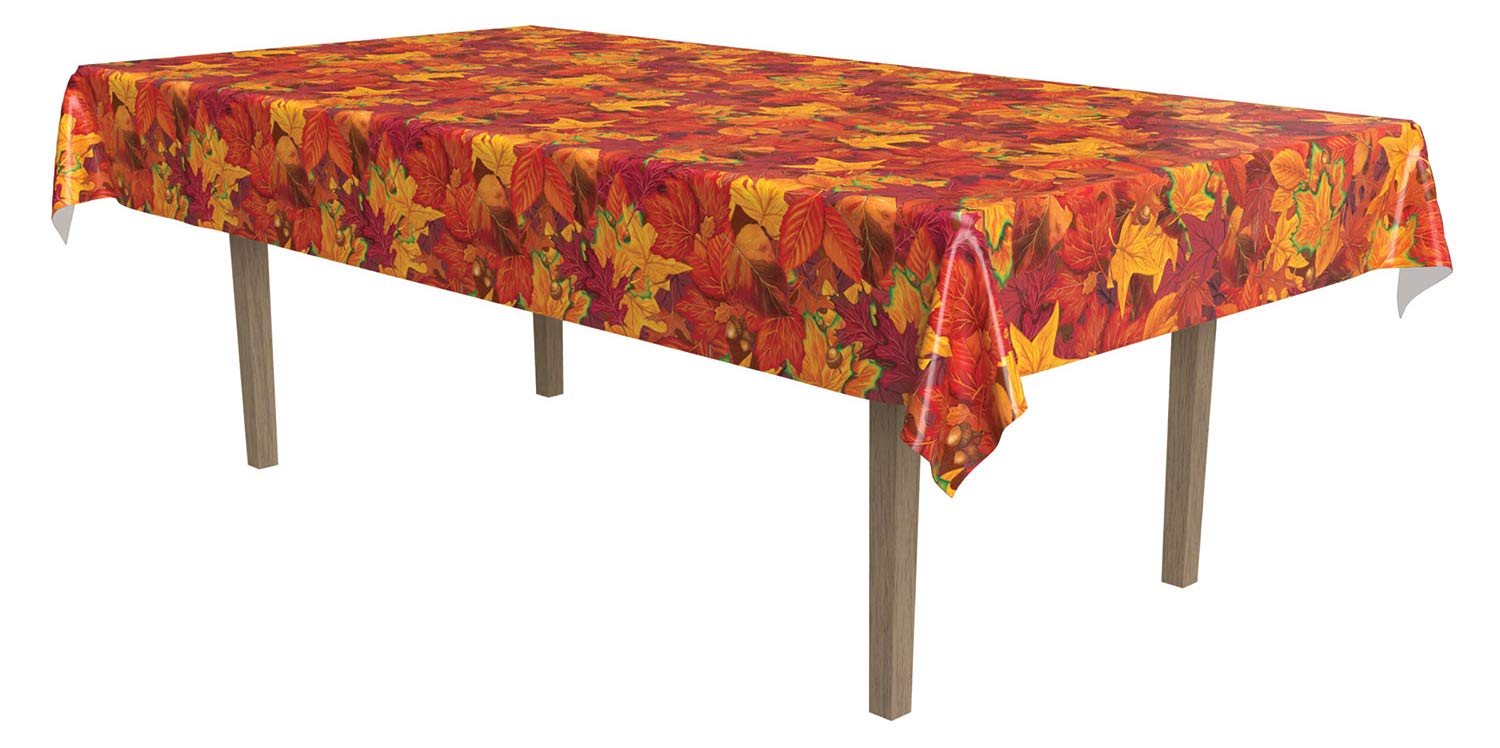 Beistle Fall Leaf Tablecover, 54” x 108” – Plastic Table Cloth, Rectangular Tablecloth, Table Covers for Party, Harvest Table Cloths, Fall Decorations, Autumn Table Cloth,Thanksgiving,Green,Orange,Red