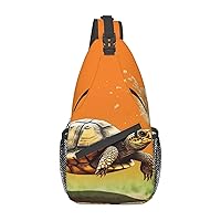 Sling Backpack Bag Tortoise Turtle Jumping Print Crossbody Chest Bag Adjustable Shoulder Bag Travel Hiking Daypack Unisex