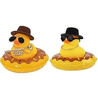wonuu Swim Ring Rubber Ducks with Diamon/Plastic Sunglasses Necklace Top Hat for Cars Dashboard Decorations Car Accessories Duck Car Ornament, Brown+Black