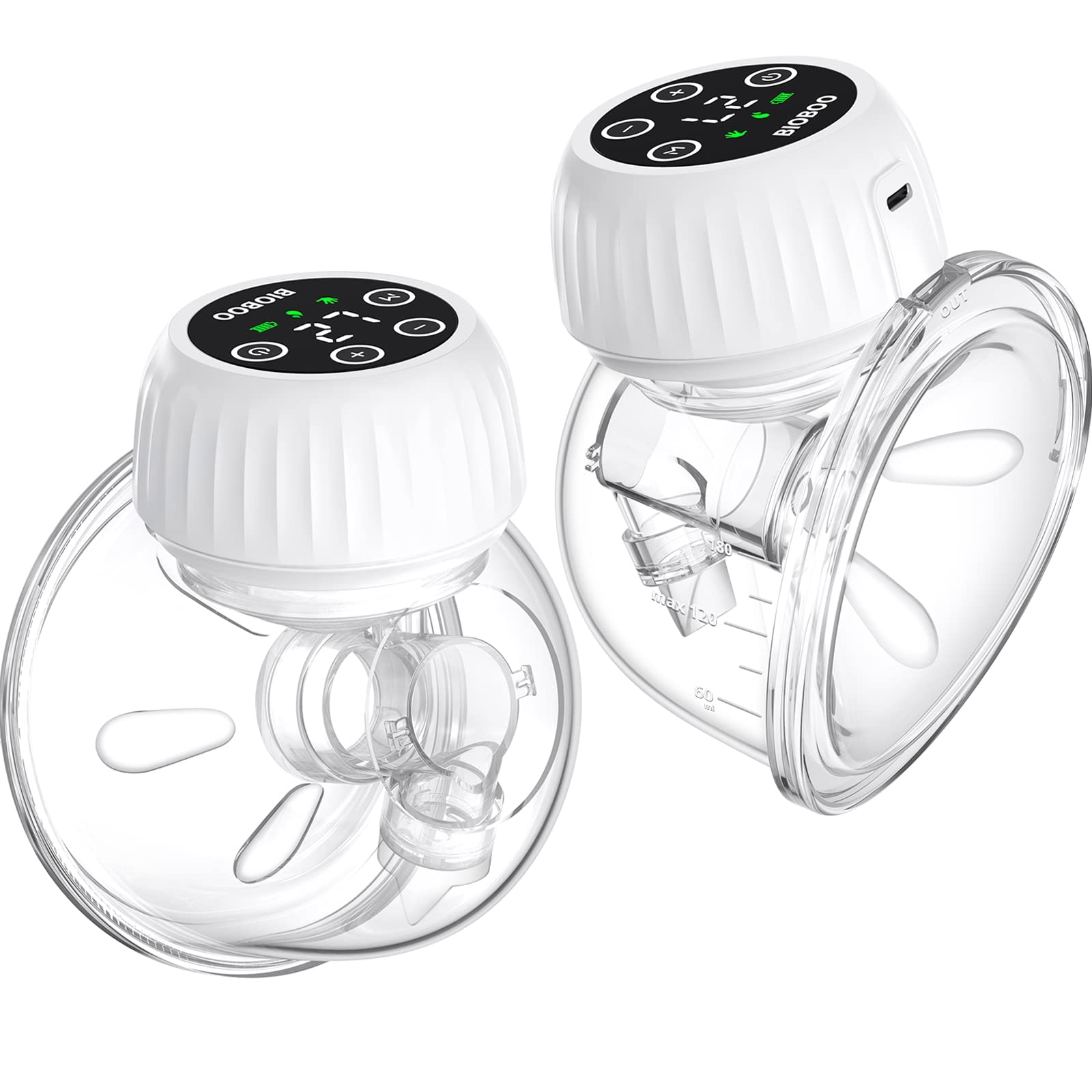 BIOBOO Hands Free Breast Pump, Wearable Breast Pump with Silicone Massage Petal Function, Portable Electric Breast Pump 2 Packs - White