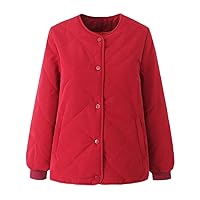 Basic Quilted Lightweight Jackets for Women Winter Warm Button Down Puffy Casual Coat with Pockets Solid Outerwear