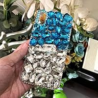 iPhone 13 Pro Bling Diamond Case Cover Luxury Diamond Case Bling Glitter Rhinestone Cover Crystal Glass Case Handmade DIY Women Girls Cover Case for iPhone 13 Pro 6.1-inch (Blue)