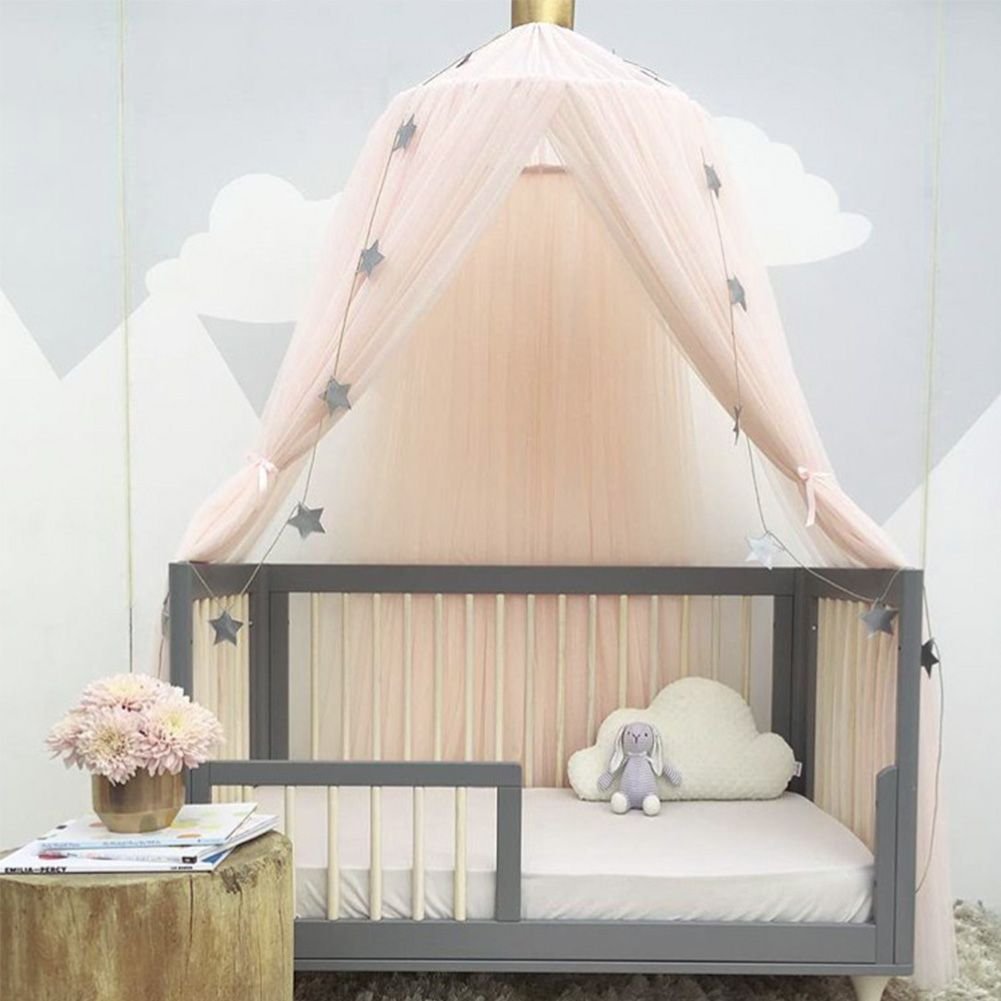 Aminiture Kids Baby Princess Mosquito Net Bed Canopy with Round Lace Dome Children Playing Reading Canopy Tent Netting Curtains (Khaki)