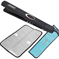 Supernova Tourmaline Ceramic Hair Straightener and Heat Resistant Travel Pouch Bundle, Infrared Flat Iron, 1 Inch Floating Plates