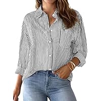 IN'VOLAND Womens Plus Size Button Down Shirts Long Sleeve Cotton Casual Collared Shirt Loose Work Blouses Tops with Pocket
