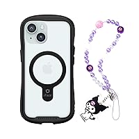 iFace iPhone 15 Tempered Glass Case (MagSafe Compatible) (Black) + Kuromi Beaded Phone Strap