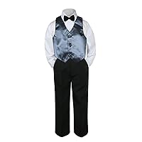 4pc Baby Toddler Boy Teen Formal Suit Black Pants Shirt Vest Bow tie Set SM-4T