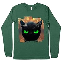 Gothic Cat Long Sleeve T-Shirt - Black T-Shirt - Cool Long Sleeve Tee Shirt - Heather Forest, XL