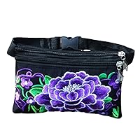 Women's Embroidered Waist Back Handmade Fanny Back Bag For Travel with 2 Pockets Fit All Phones (7)