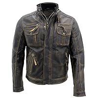Men's Black Warm Vintage Brando Leather Biker Jacket